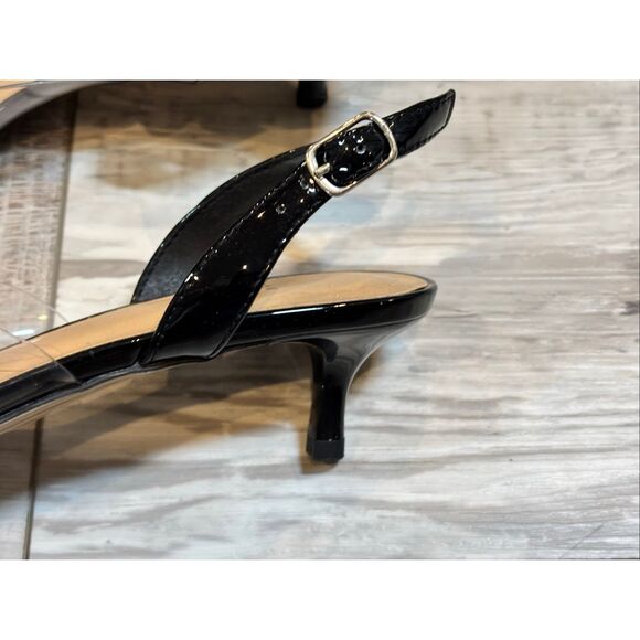 A New Day Eleanor Heart Slingback Kitten Black Heels Size 8 - Picture 6 of 11